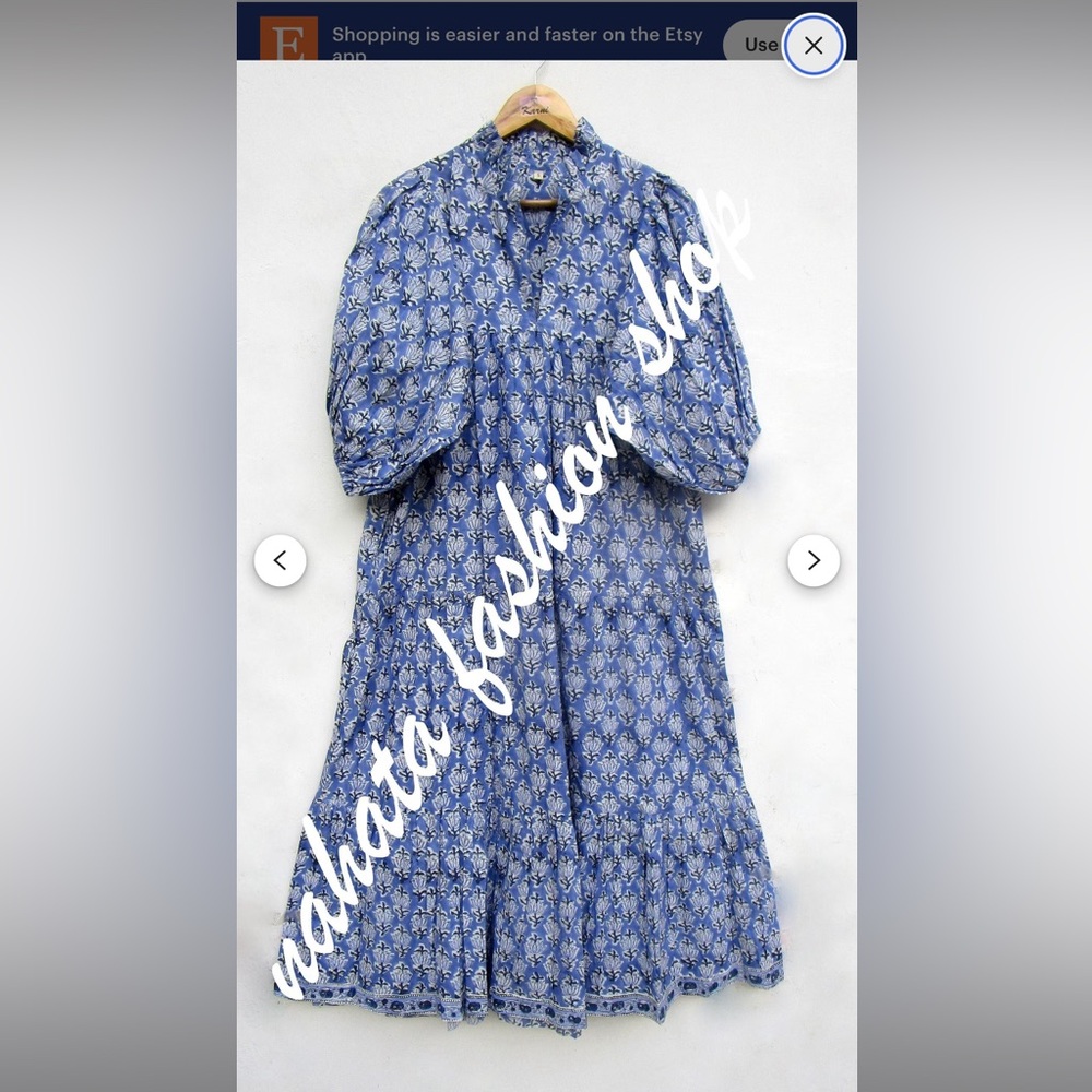 Blue Block Print Midi Dress- Size Small